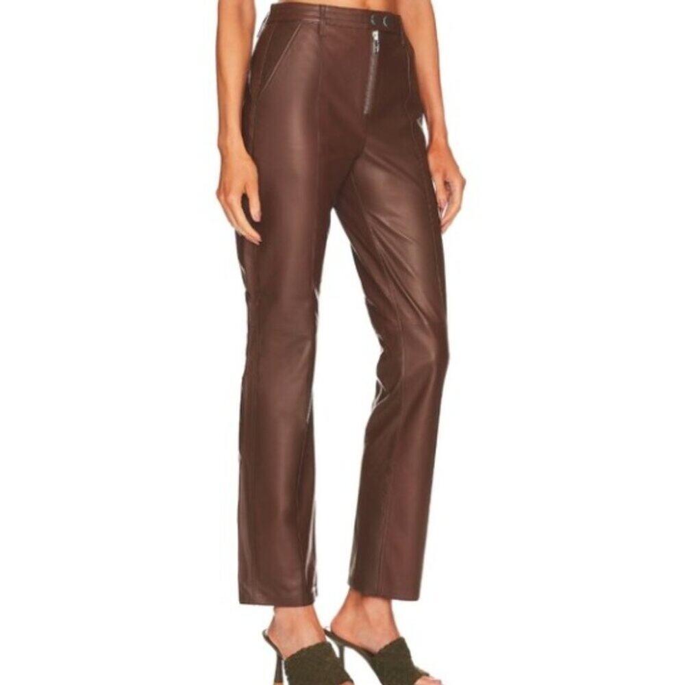 Revolve Lovers + Friends Kendra 100% Lamb Leather Pants Fall Boss City Zip Front